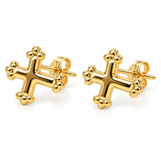 9ct Yellow Gold Cross Design Stud Earrings - 1.55.6082