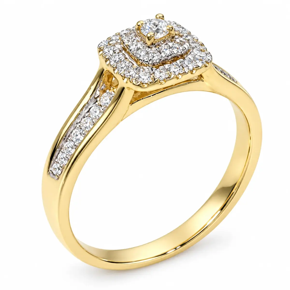 9ct Yellow Gold Cubic Zirconia Double Halo Engagement Ring - 9YCYR6291