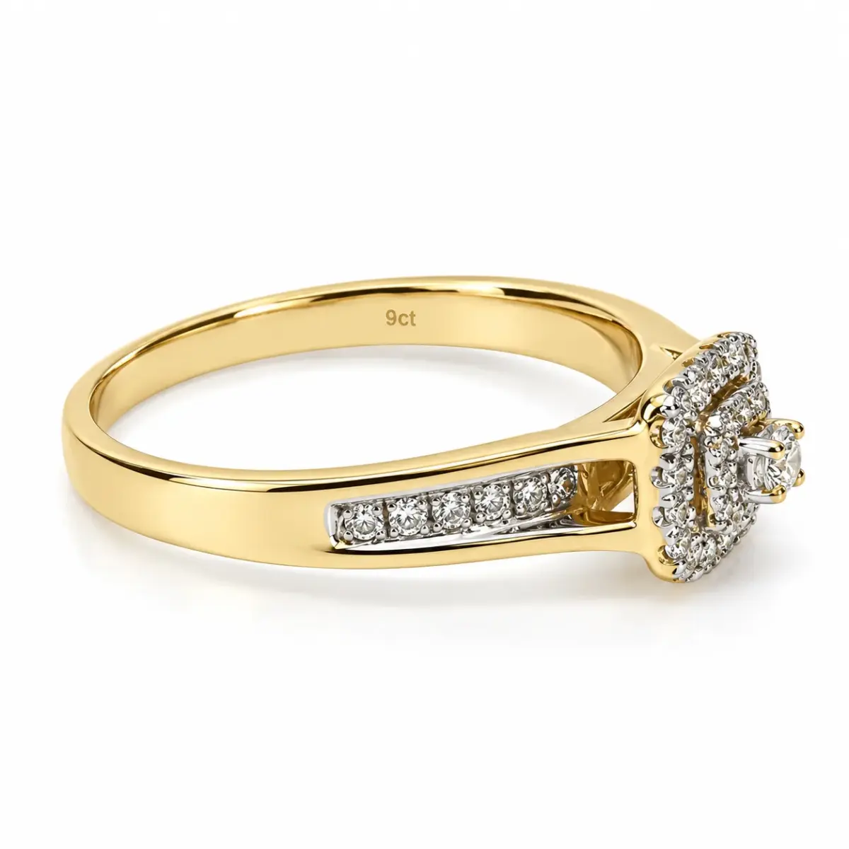 9ct Yellow Gold Cubic Zirconia Double Halo Engagement Ring - 9YCYR6291