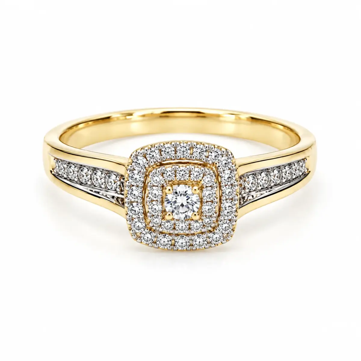 9ct Yellow Gold Cubic Zirconia Double Halo Engagement Ring - 9YCYR6291