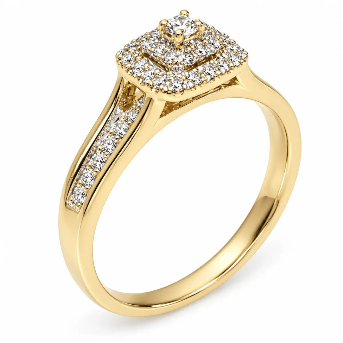 9ct Yellow Gold Cubic Zirconia Double Halo Engagement Ring - 9YCYR6291