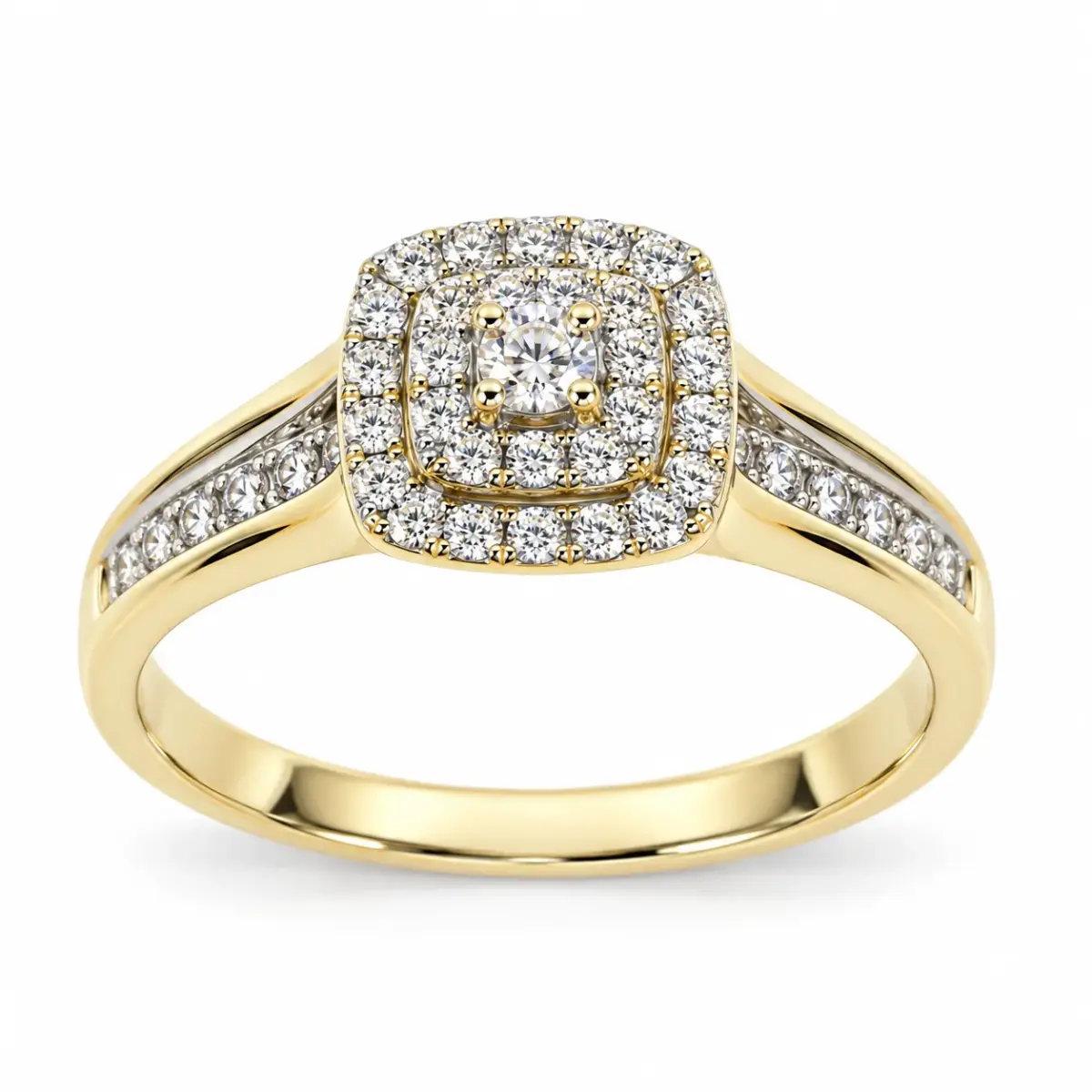 9ct Yellow Gold Cubic Zirconia Double Halo Engagement Ring - 9YCYR6291