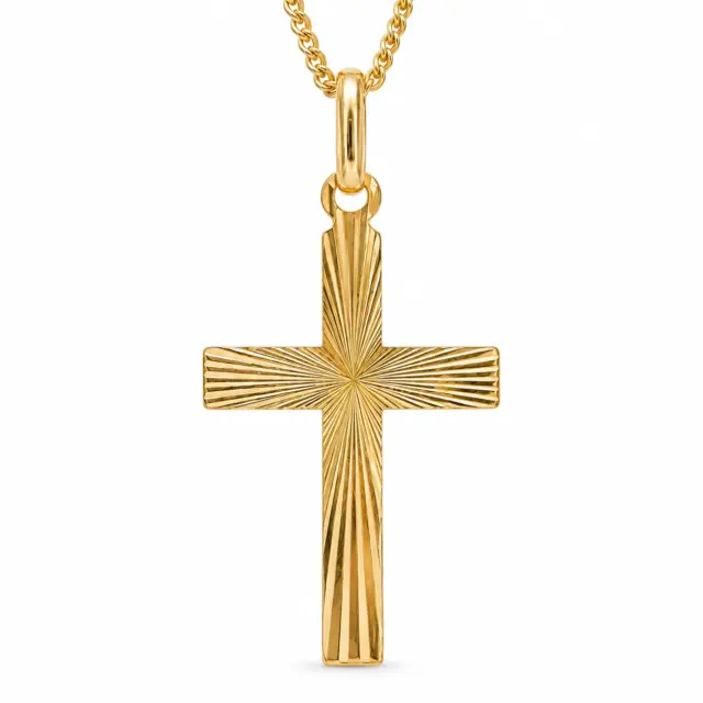 9ct Yellow Gold Diamond-Cut Cross Pendant – Solid Gold - GR0003