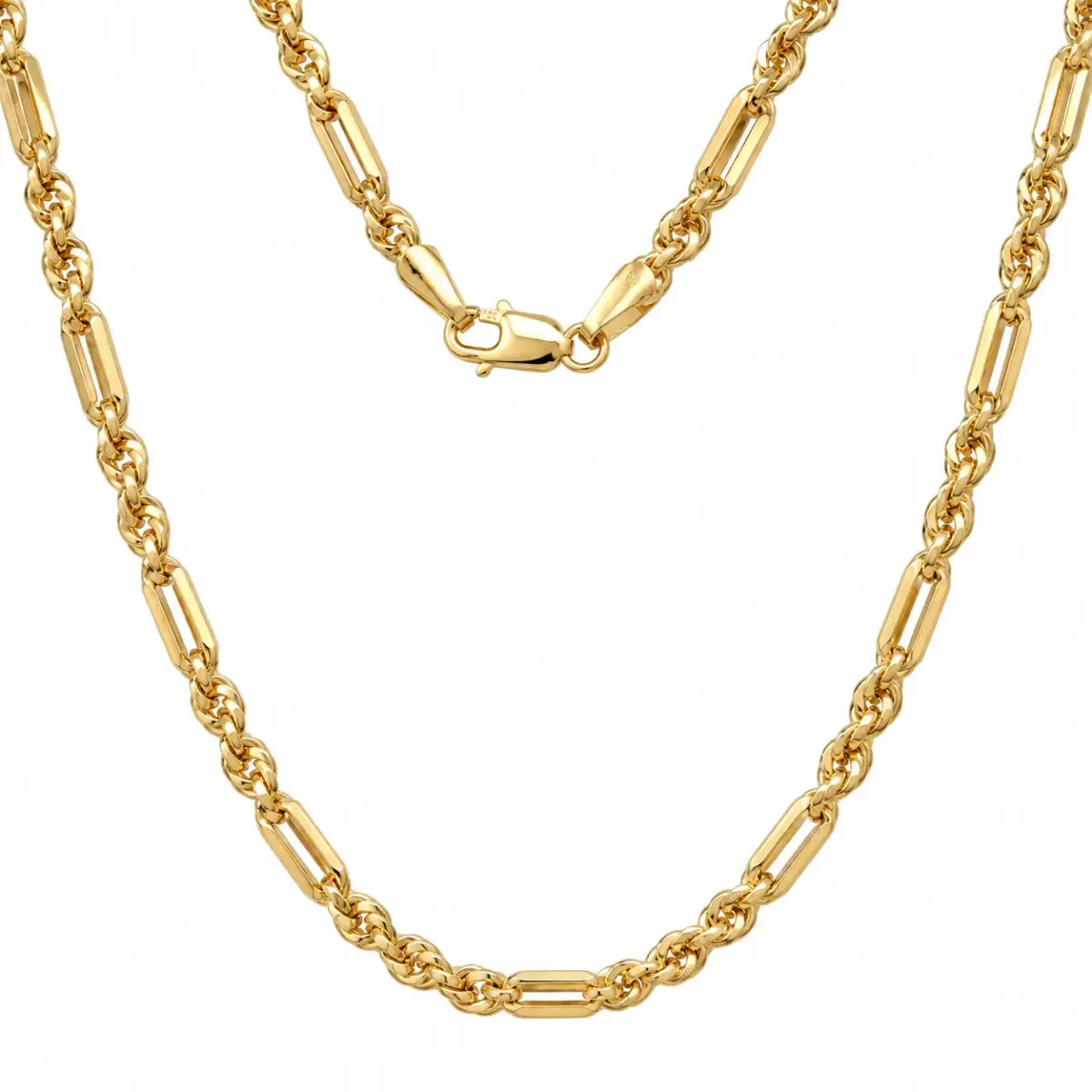 9ct Yellow Gold Diamond-Cut Figaro & Hollow Rope Chain – 50cm - 1.12.1175
