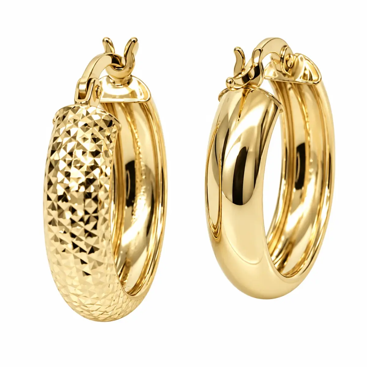9ct Yellow Gold Diamond Cut Hoop Earrings – 4.80mm Wide, 15mm Internal Diameter - 1.53.9709