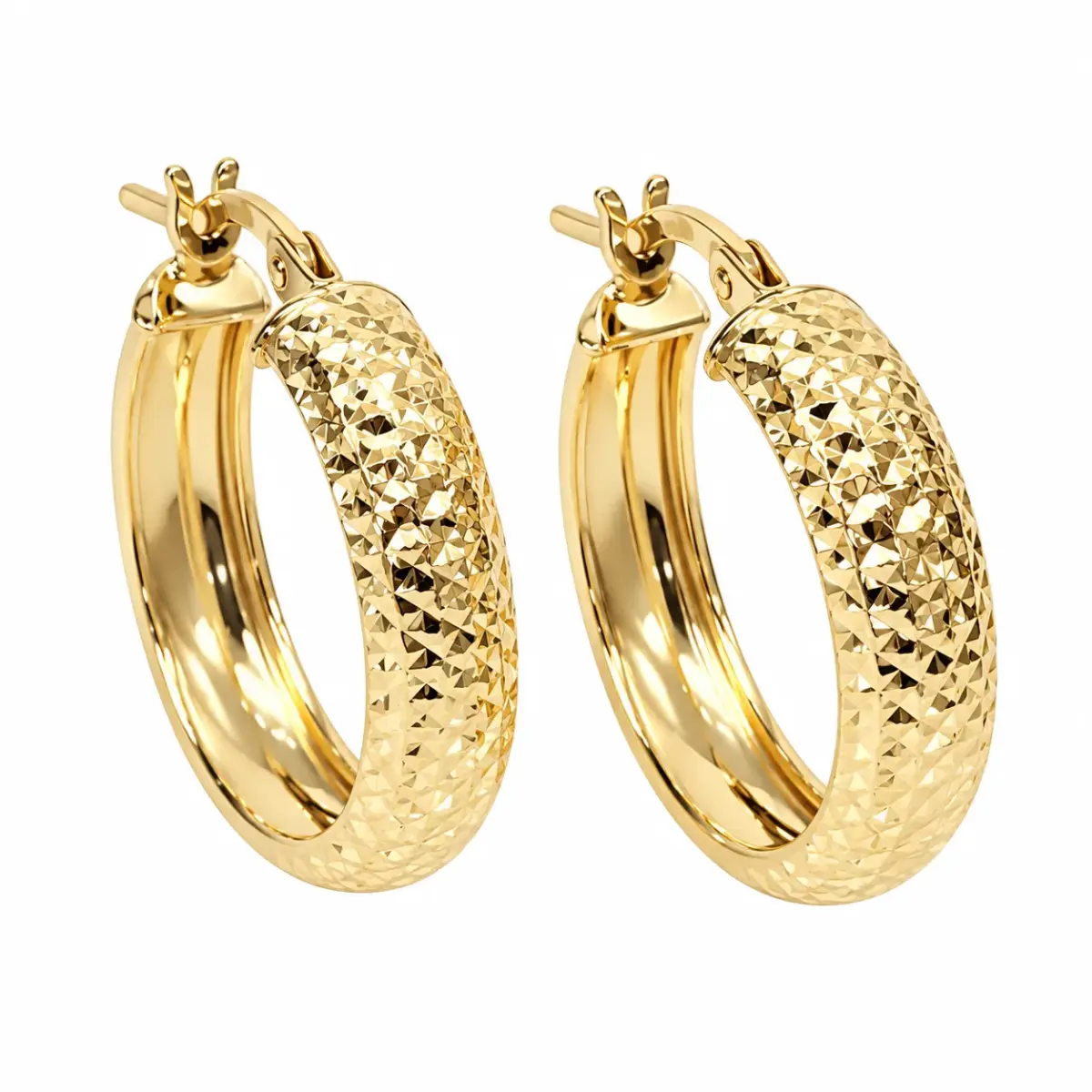 9ct Yellow Gold Diamond Cut Hoop Earrings – 4.80mm Wide, 15mm Internal Diameter - 1.53.9709
