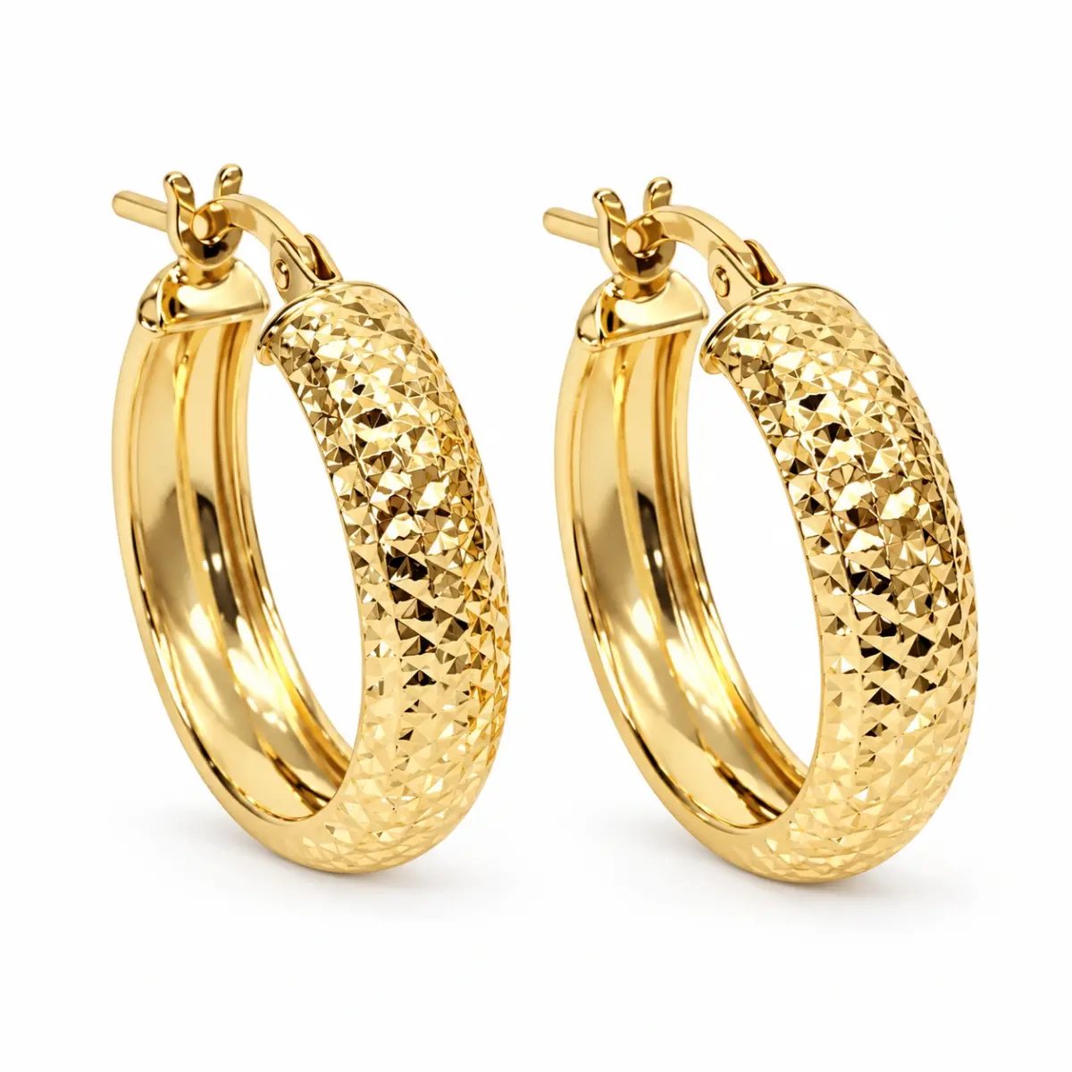 9ct Yellow Gold Diamond Cut Hoop Earrings – 4.80mm Wide, 15mm Internal Diameter - 1.53.9709