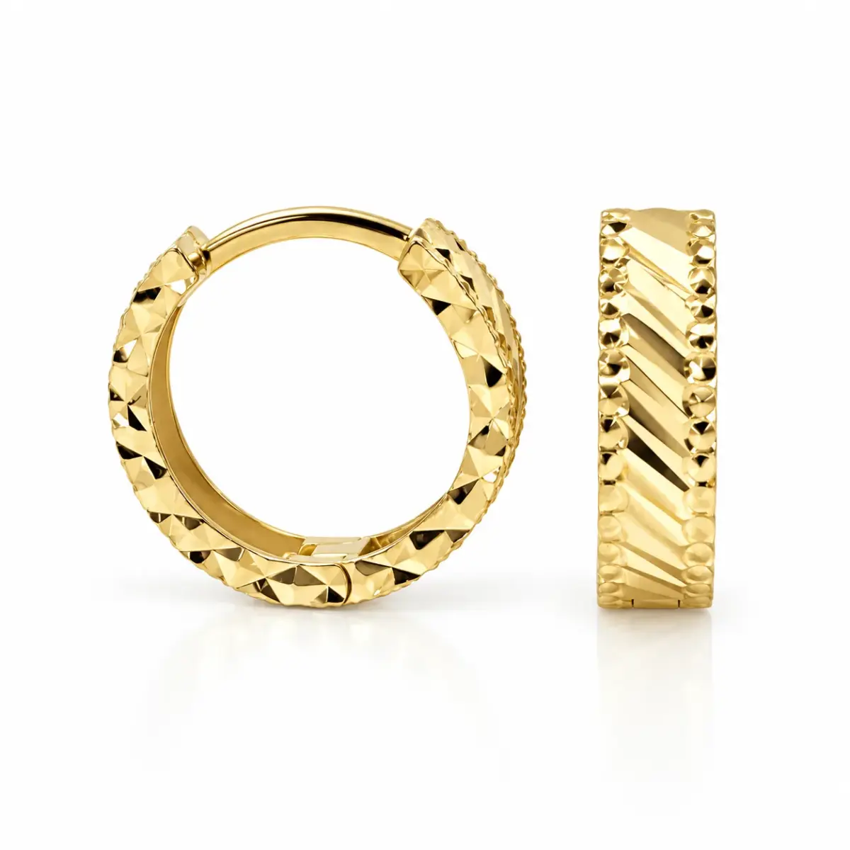 9ct Yellow Gold Diamond-Cut Huggie Hoop Earrings – 3.80mm Wide | 10mm Internal Diameter | Made in Italy - 1.51.3200