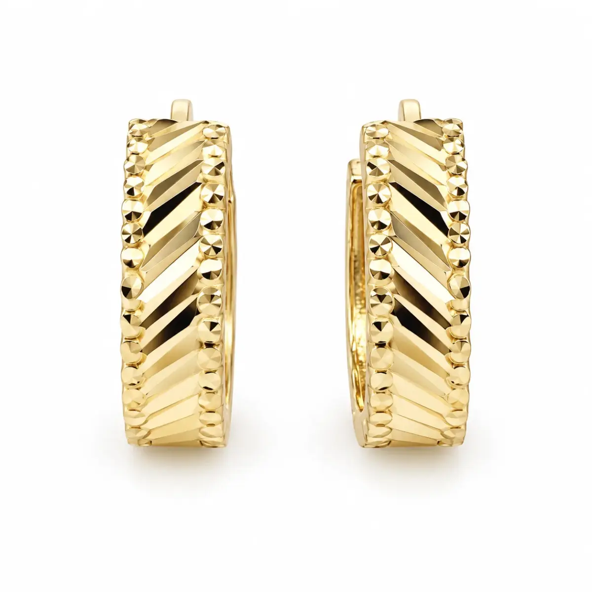 9ct Yellow Gold Diamond-Cut Huggie Hoop Earrings – 3.80mm Wide | 10mm Internal Diameter | Made in Italy - 1.51.3200