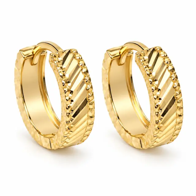 9ct Yellow Gold Diamond-Cut Huggie Hoop Earrings – 3.80mm Wide | 10mm Internal Diameter | Made in Italy - 1.51.3200