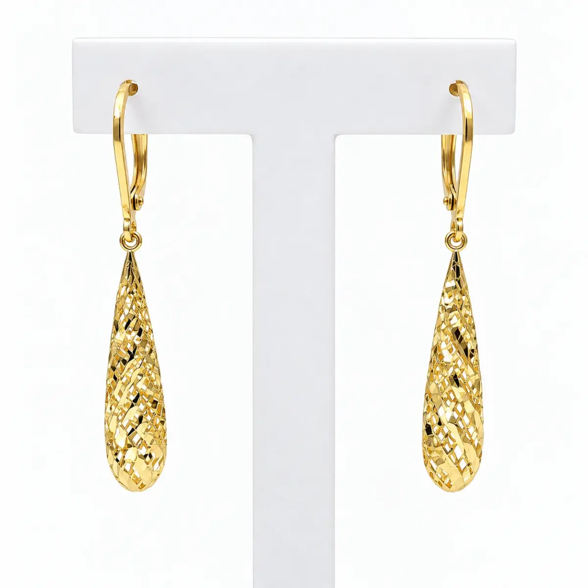 9ct Yellow Gold Diamond-Cut Mesh Teardrop Drop Earrings - 1.54.4229