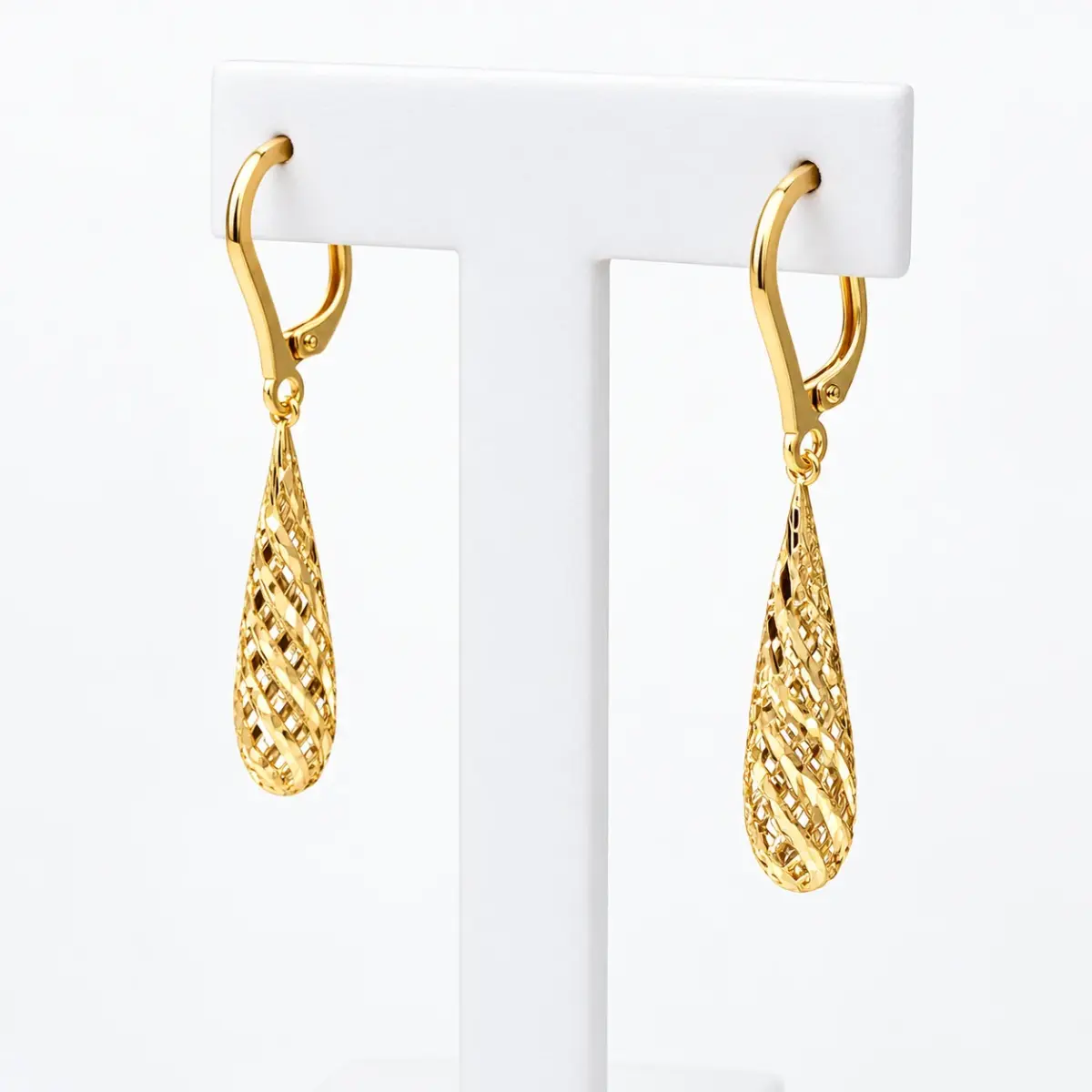 9ct Yellow Gold Diamond-Cut Mesh Teardrop Drop Earrings - 1.54.4229