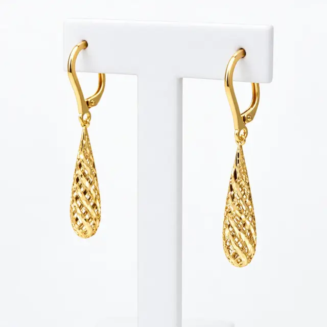 9ct Yellow Gold Diamond-Cut Mesh Teardrop Drop Earrings - 1.54.4229