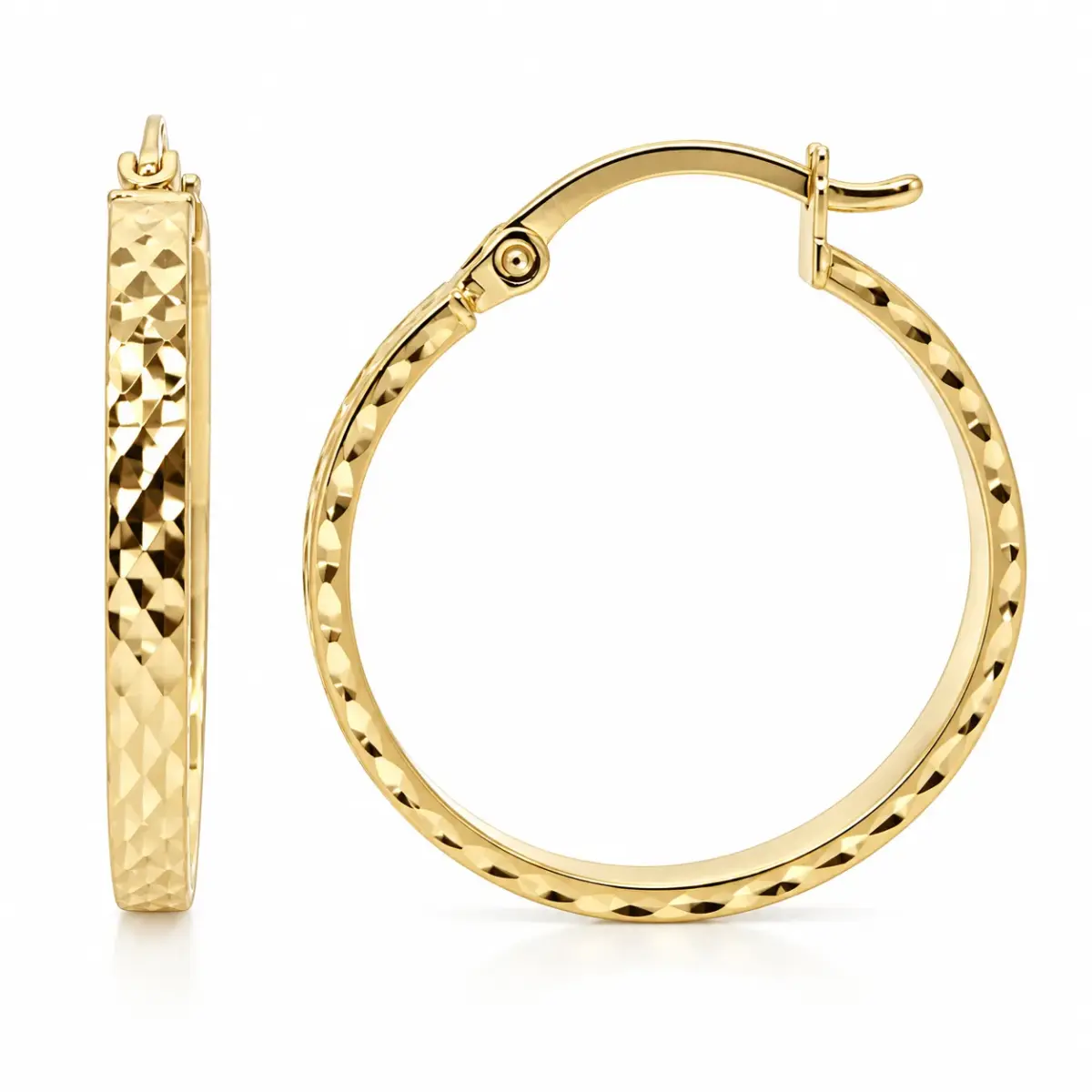 9ct Yellow Gold Diamond Cut Square Profile Hoop Earrings – 2.30mm Wide, 20mm Internal Diameter - 1.51.3185