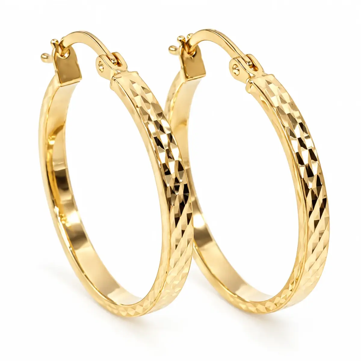 9ct Yellow Gold Diamond Cut Square Profile Hoop Earrings – 2.30mm Wide, 20mm Internal Diameter - 1.51.3185