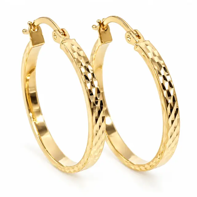 9ct Yellow Gold Diamond Cut Square Profile Hoop Earrings – 2.30mm Wide, 20mm Internal Diameter - 1.51.3185