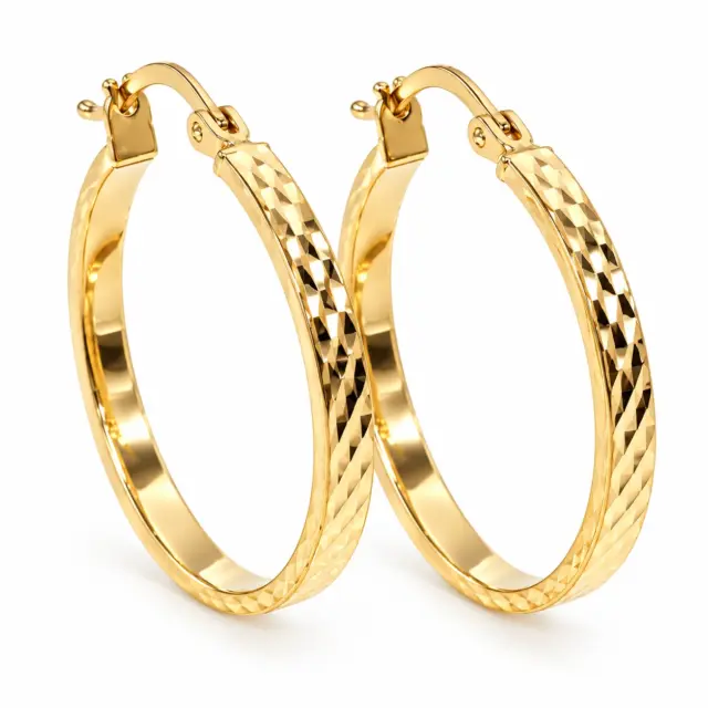 9ct Yellow Gold Diamond Cut Square Profile Hoop Earrings – 2.30mm Wide, 20mm Internal Diameter - 1.51.3185