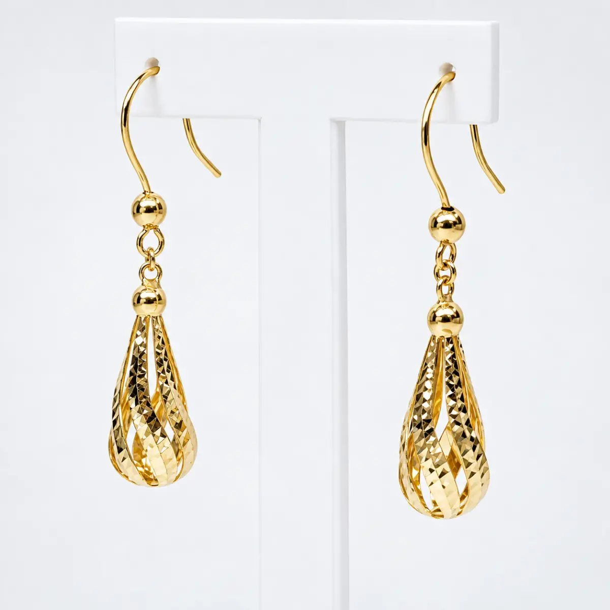 9ct Yellow Gold Diamond-Cut Teardrop Drop Hook Earrings - 1.56.9529