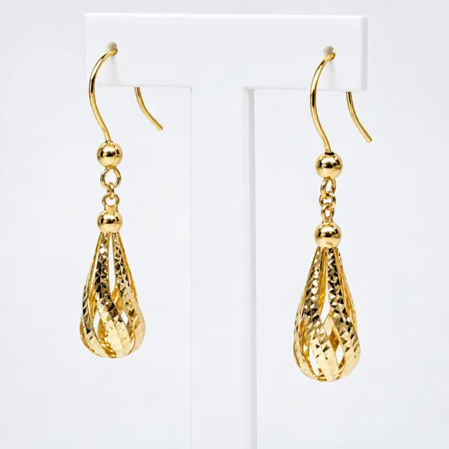 9ct Yellow Gold Diamond-Cut Teardrop Drop Hook Earrings - 1.56.9529