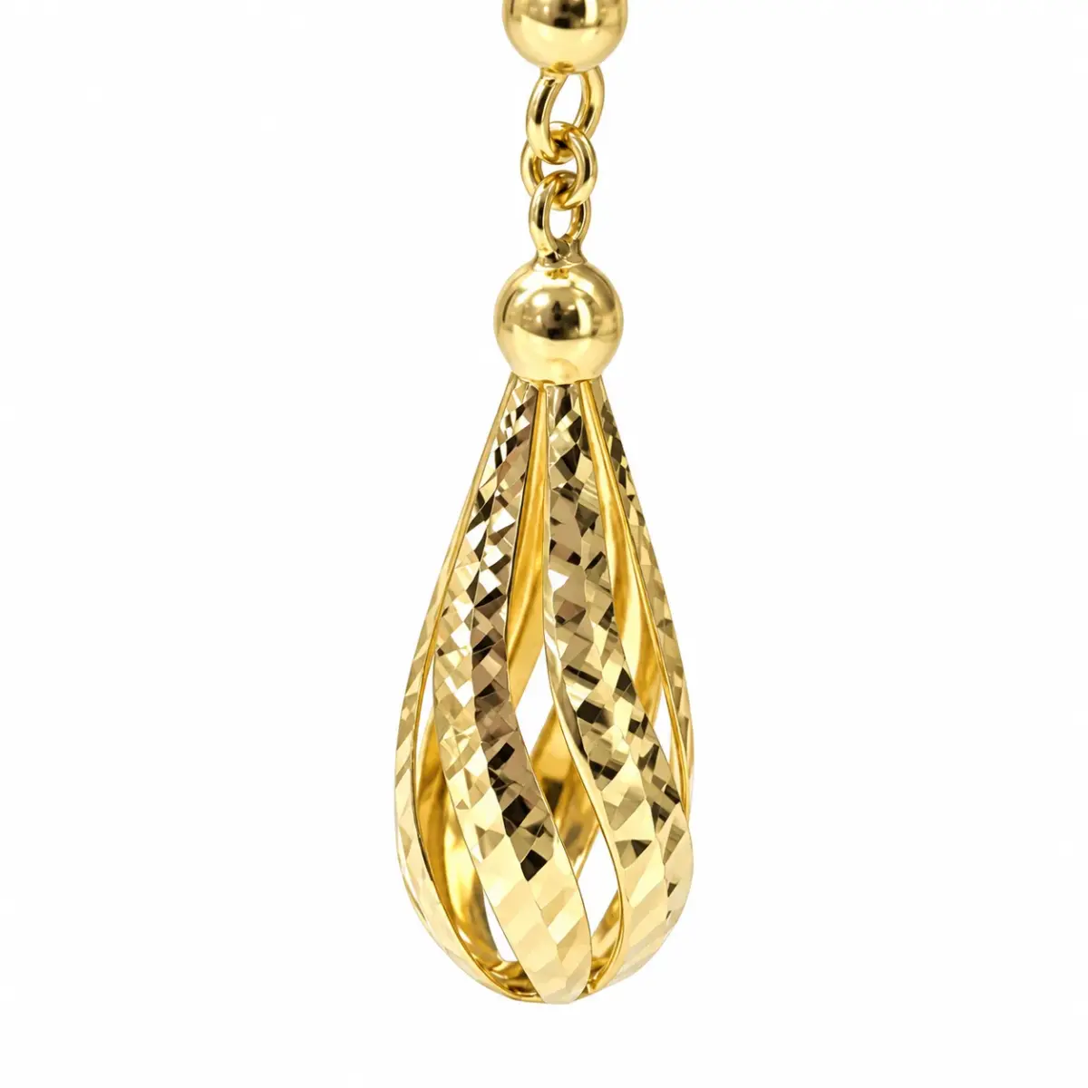 9ct Yellow Gold Diamond-Cut Teardrop Drop Hook Earrings - 1.56.9529