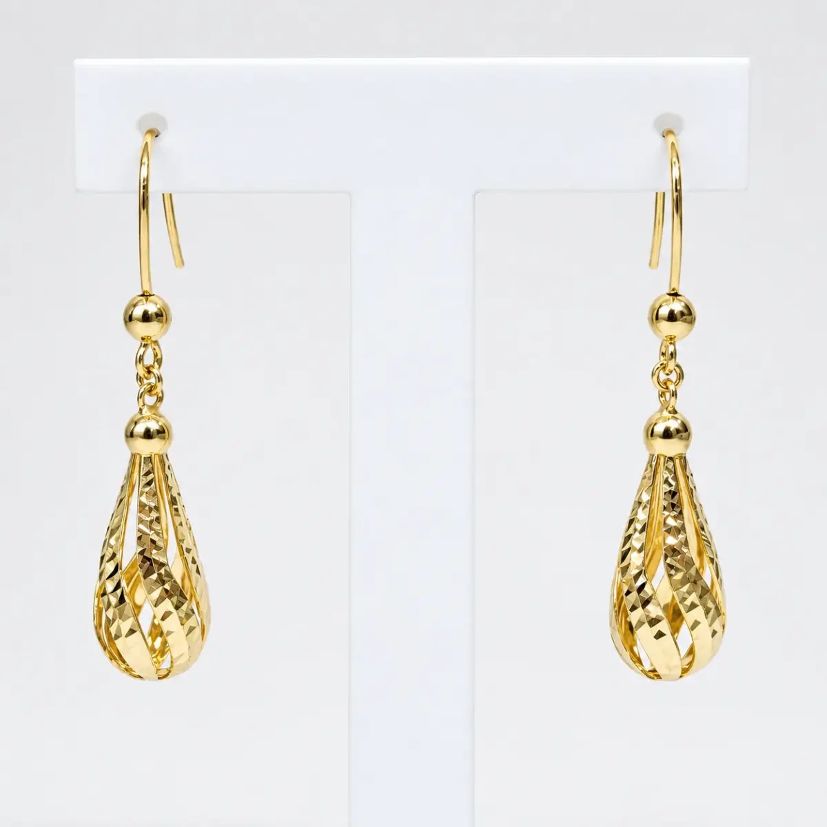 9ct Yellow Gold Diamond-Cut Teardrop Drop Hook Earrings - 1.56.9529