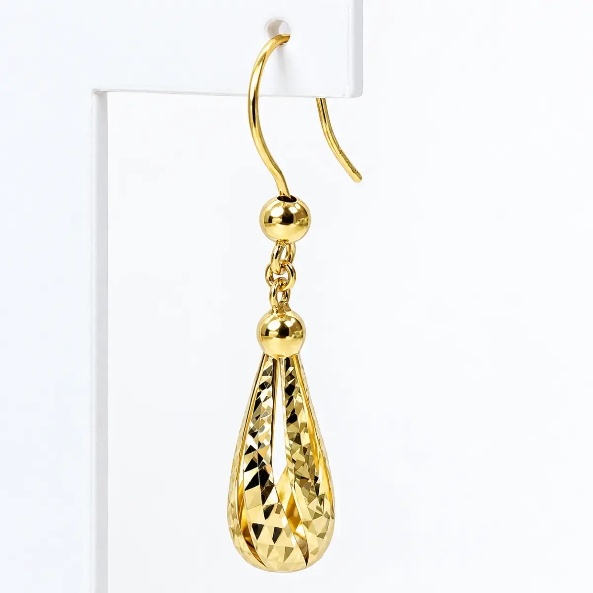 9ct Yellow Gold Diamond-Cut Teardrop Drop Hook Earrings - 1.56.9529