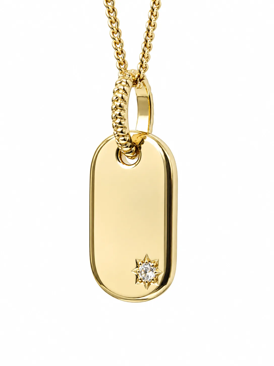 9ct Yellow Gold Diamond Set Dog Tag Pendant with Fancy Ring – NZ Made - 9P0088