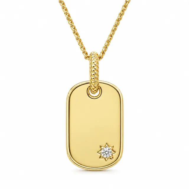 9ct Yellow Gold Diamond Set Dog Tag Pendant with Fancy Ring – NZ Made - 9P0088