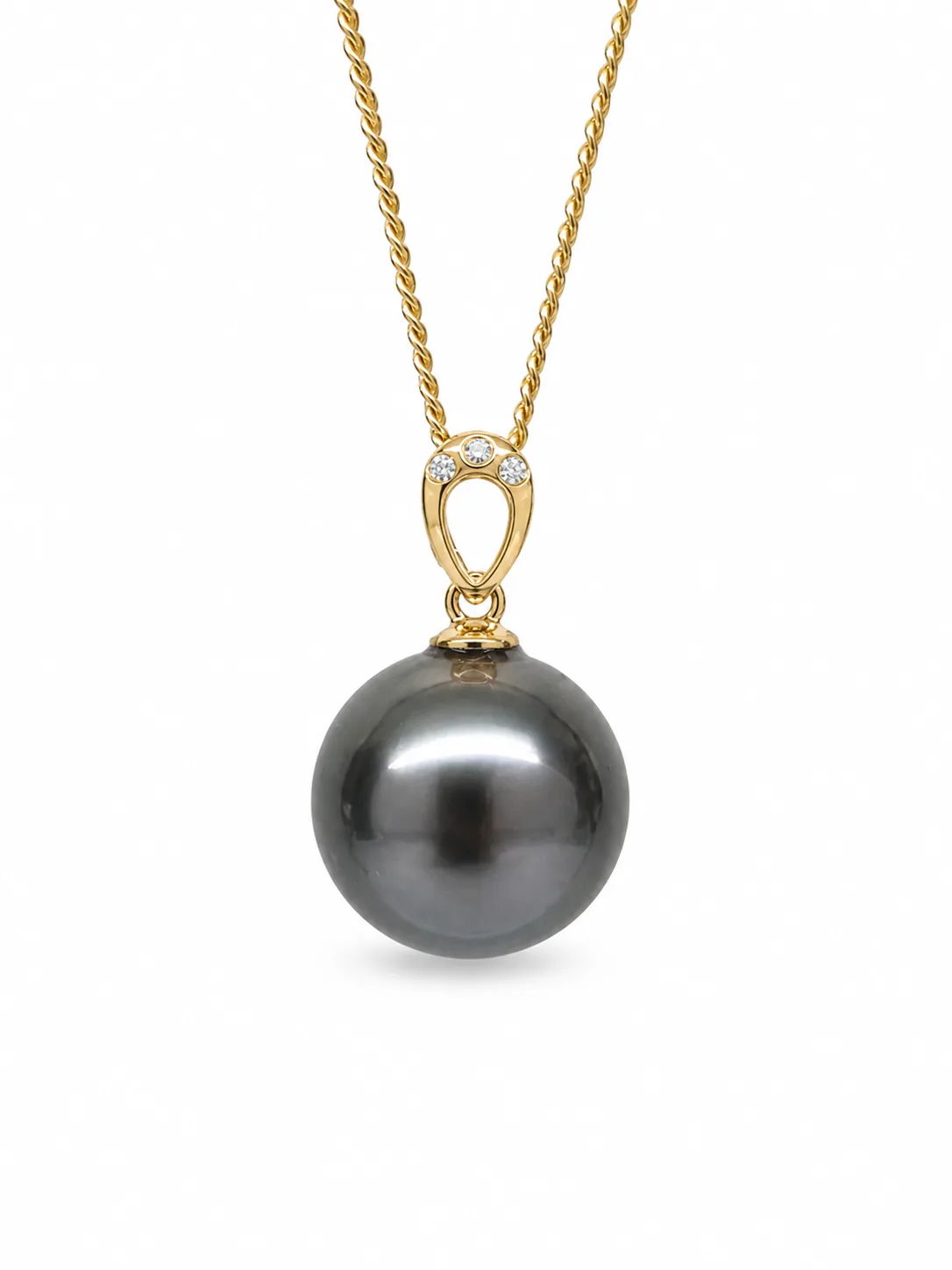 9ct Yellow Gold Diamond Tahitian Black Pearl Pendant – 12mm Round Pearl - 9YGDTZ