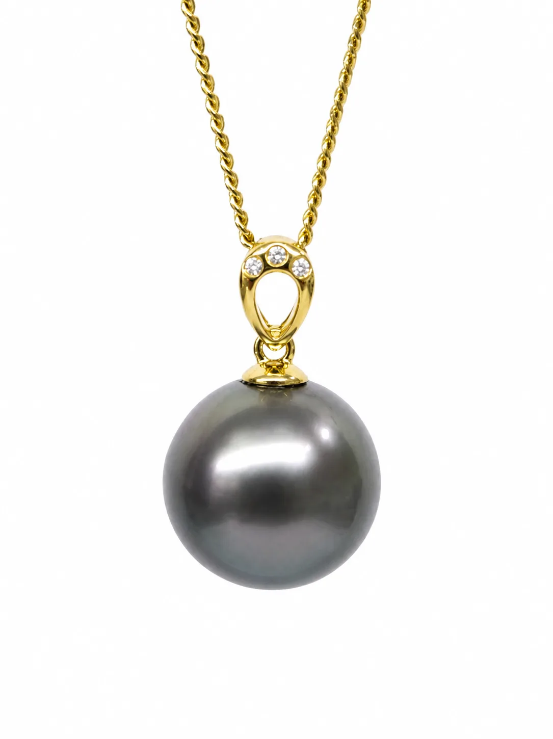 9ct Yellow Gold Diamond Tahitian Black Pearl Pendant – 12mm Round Pearl - 9YGDTZ