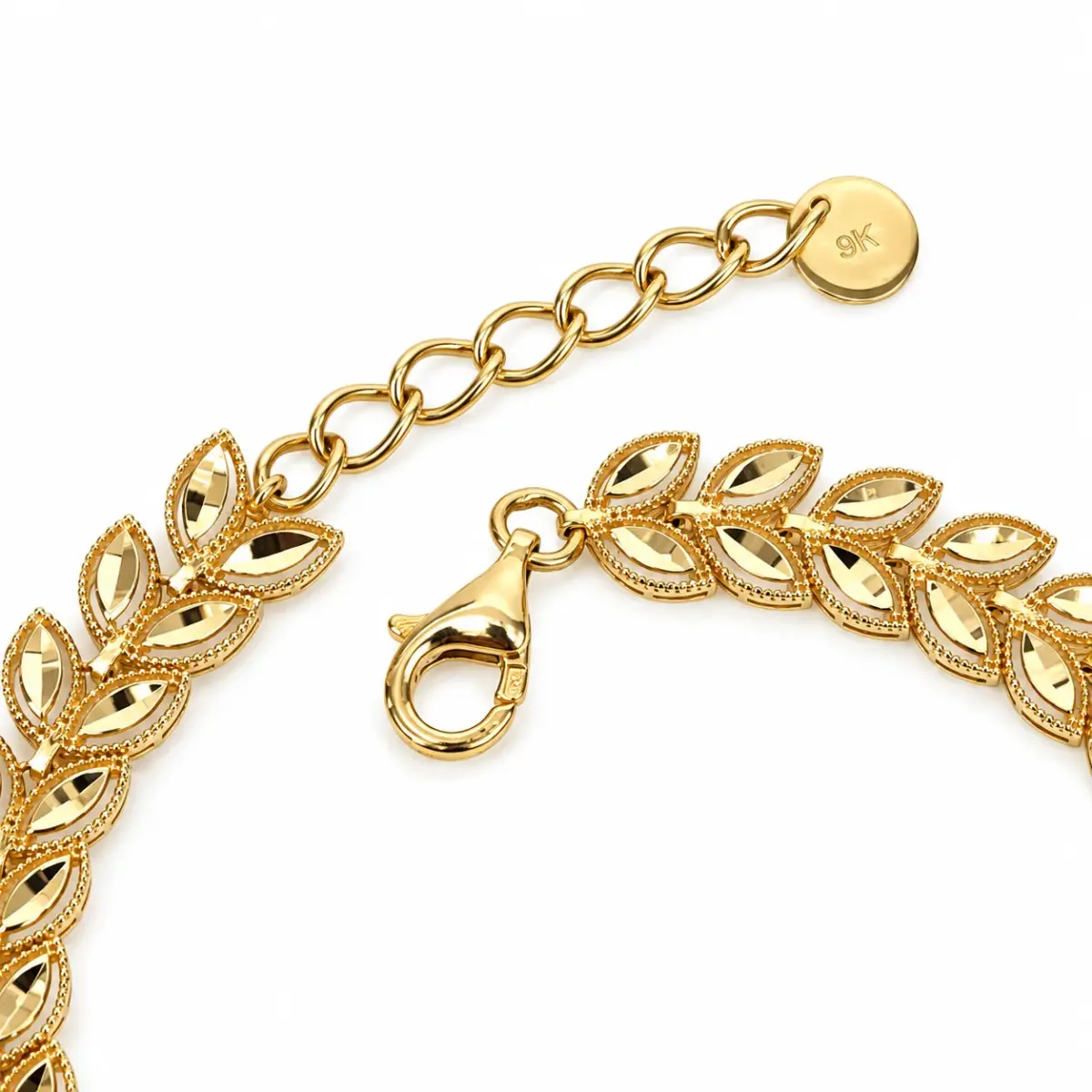 9ct Yellow Gold Faceted Double Leaf Bracelet – Made in Italy - 9KBR101