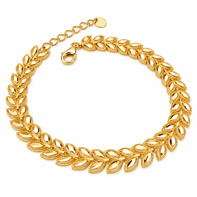 9ct Yellow Gold Faceted Double Leaf Bracelet – Made in Italy - 9KBR101