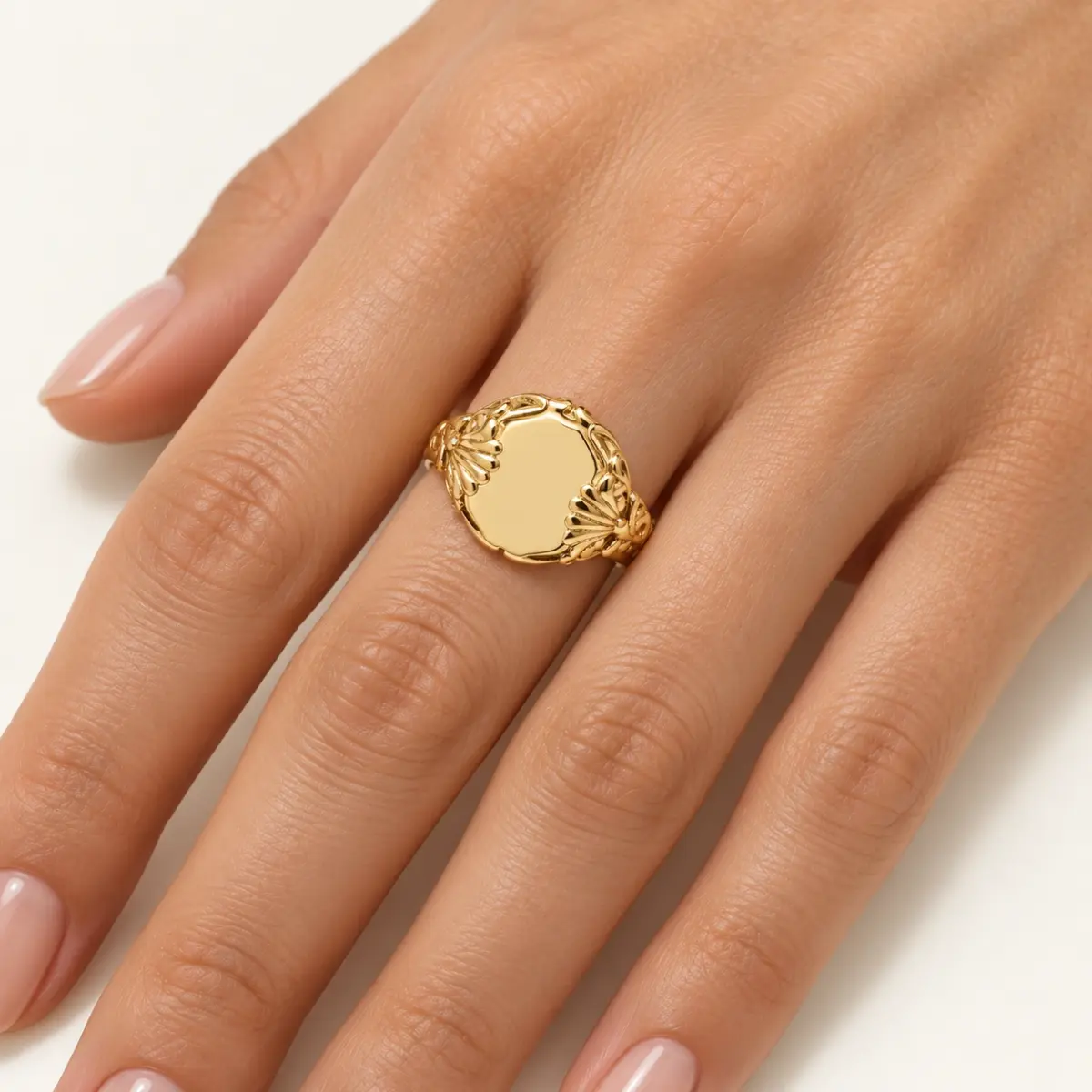 9ct Yellow Gold Fancy Round Signet Ring – Solid NZ Made – 7.50g - 9R0134