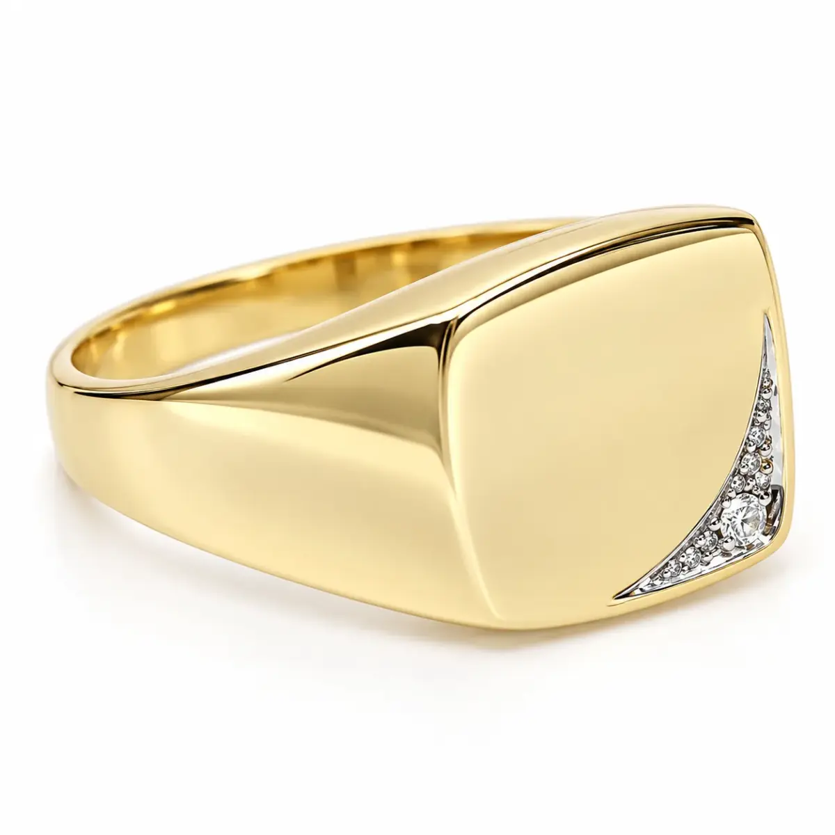 9ct Yellow Gold Gents Diamond Signet Wedding Ring - 9YD5962