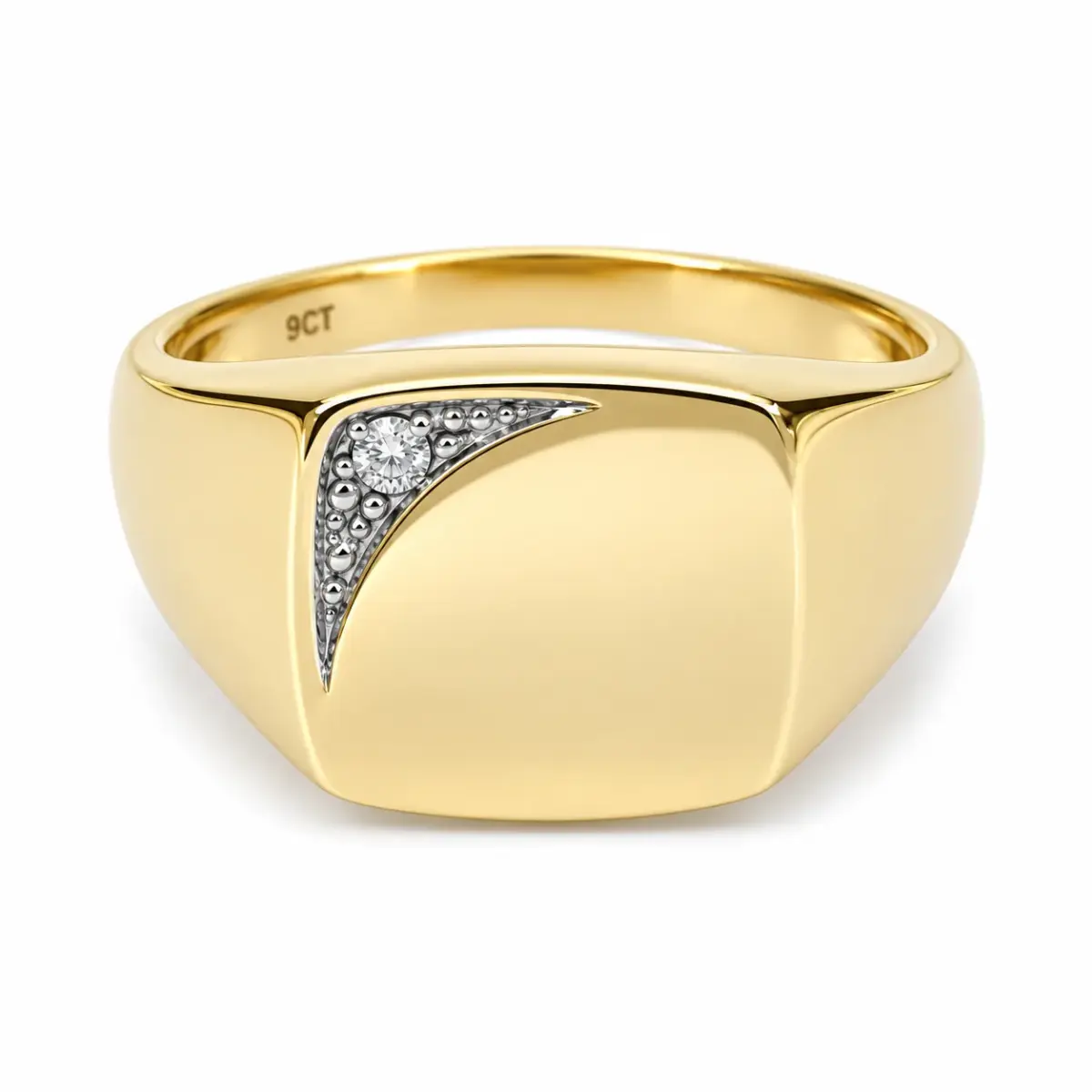 9ct Yellow Gold Gents Diamond Signet Wedding Ring - 9YD5962
