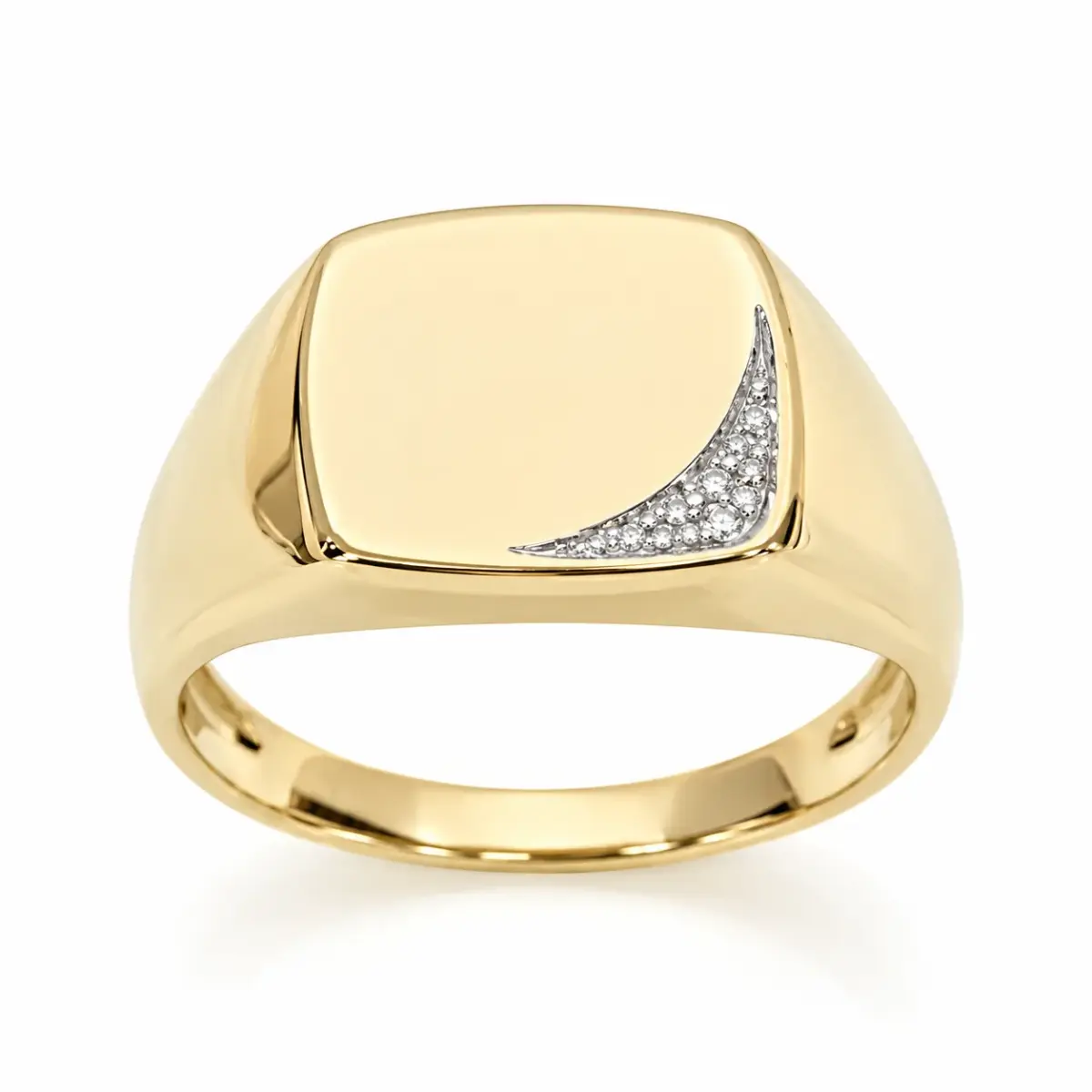 9ct Yellow Gold Gents Diamond Signet Wedding Ring - 9YD5962