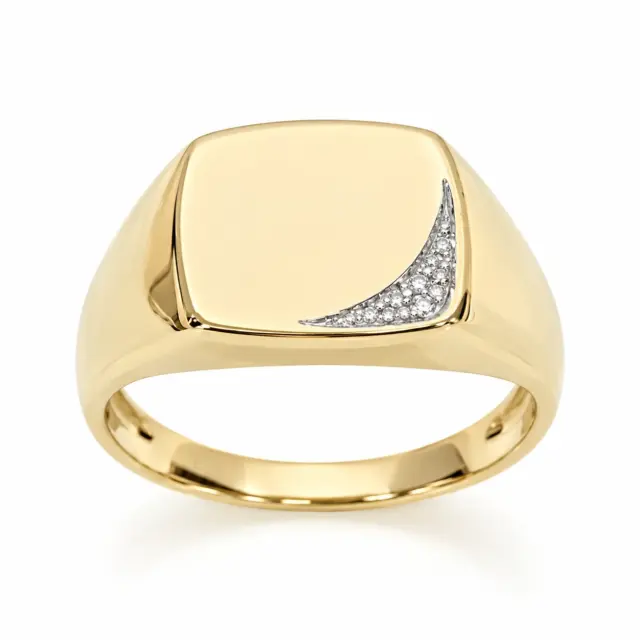 9ct Yellow Gold Gents Diamond Signet Wedding Ring - 9YD5962