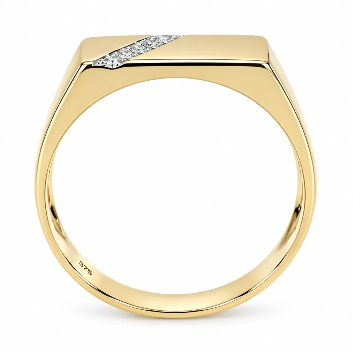 9ct Yellow Gold Gents Diamond Signet Wedding Ring - 9YD6413