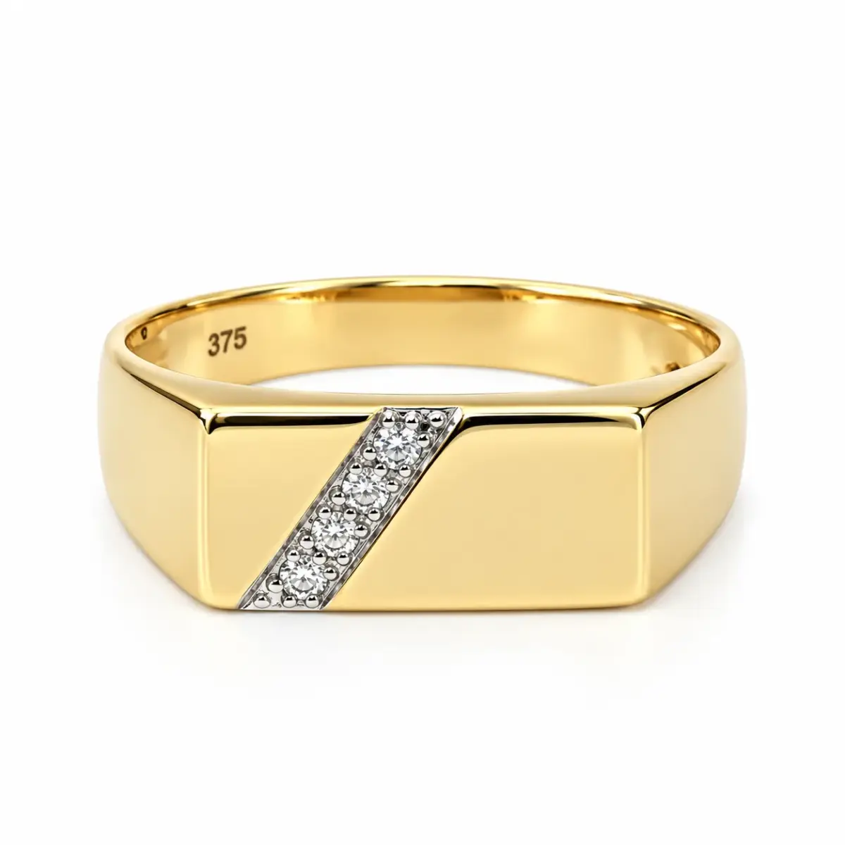 9ct Yellow Gold Gents Diamond Signet Wedding Ring - 9YD6413