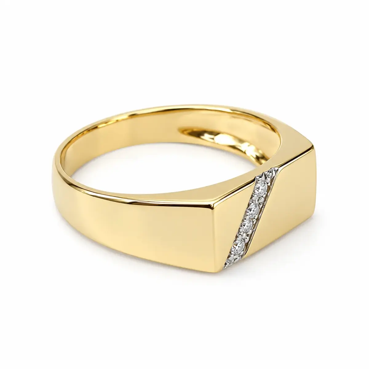 9ct Yellow Gold Gents Diamond Signet Wedding Ring - 9YD6413