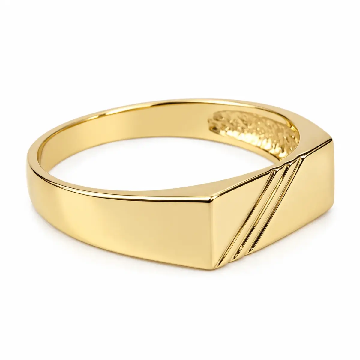 9ct Yellow Gold Gents Rectangular Signet Wedding Ring with Triple Recessed Line Detail - 9YD6866