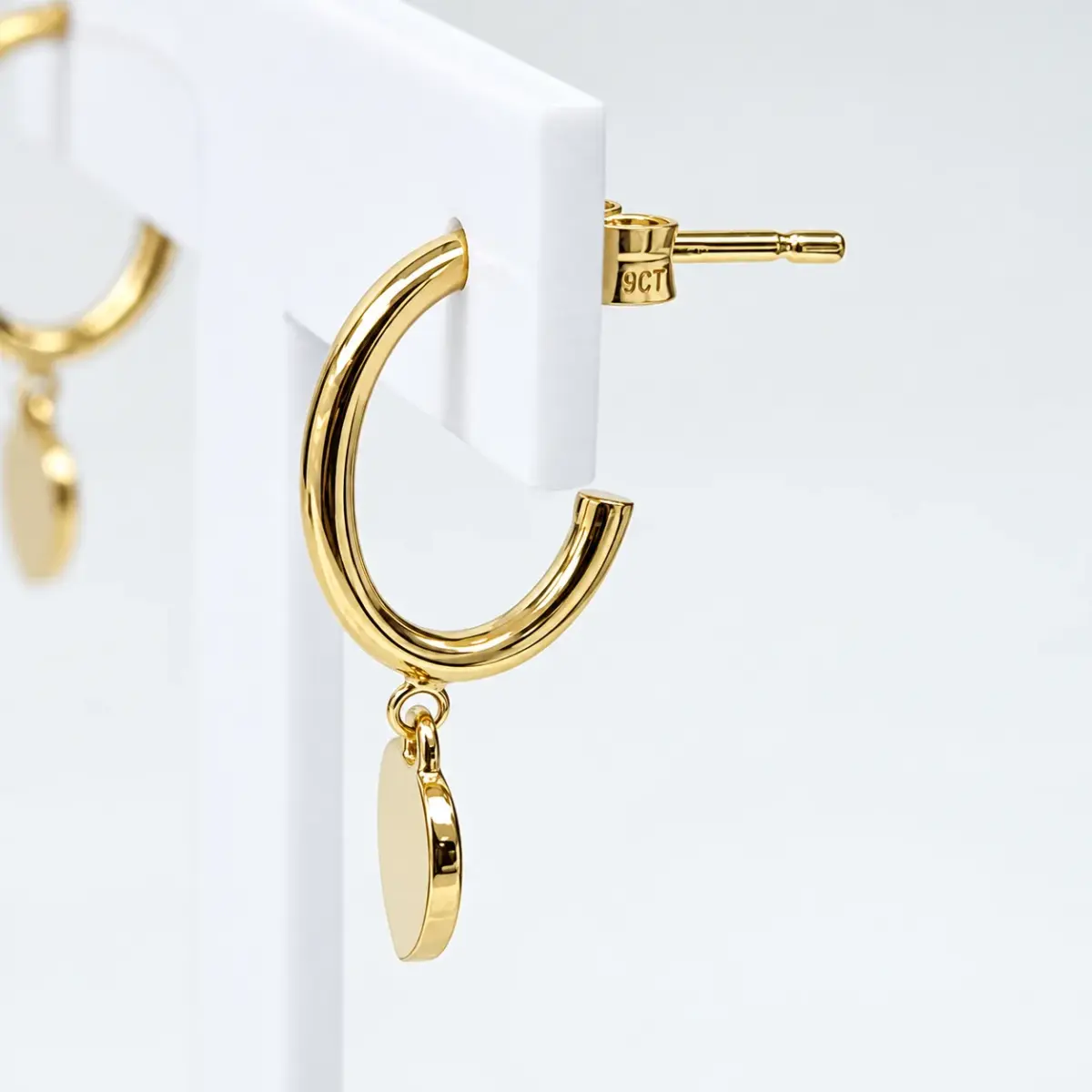 9ct Yellow Gold Heart Drop Hoop-Style Stud Earrings with Butterfly Backs - 1.56.9994