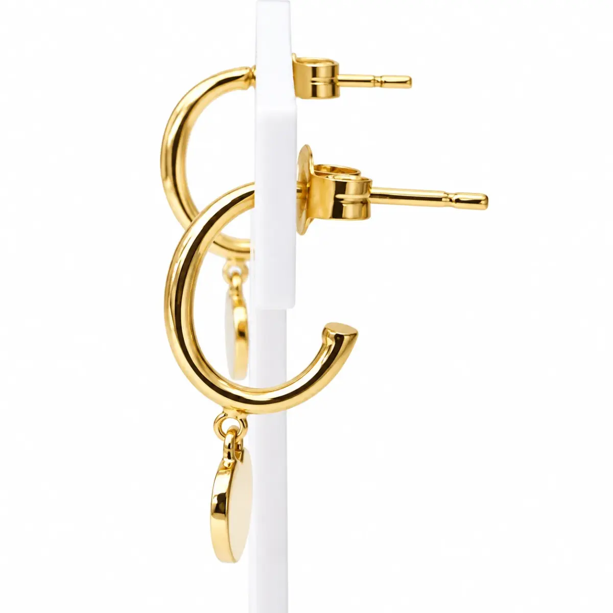 9ct Yellow Gold Heart Drop Hoop-Style Stud Earrings with Butterfly Backs - 1.56.9994