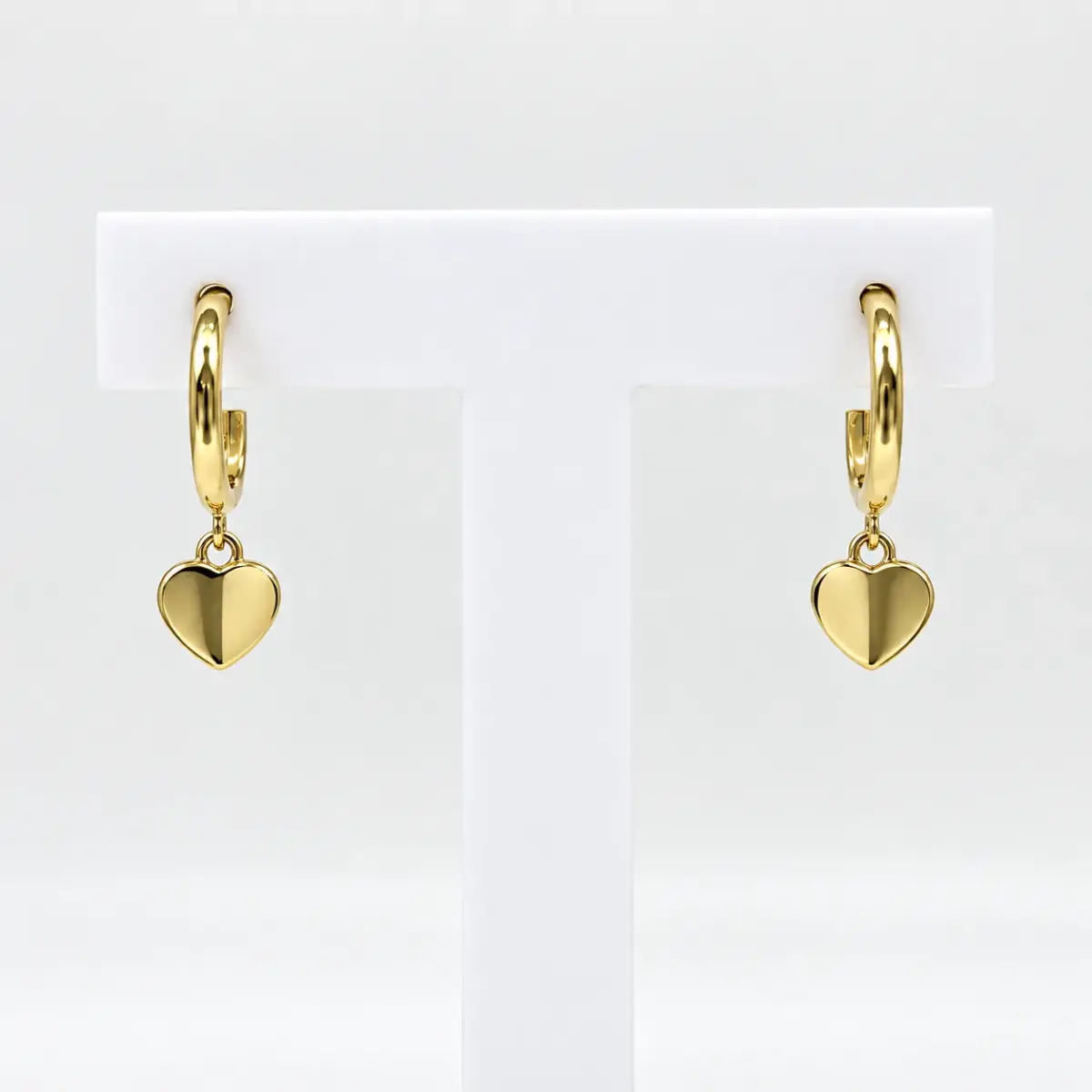9ct Yellow Gold Heart Drop Hoop-Style Stud Earrings with Butterfly Backs - 1.56.9994