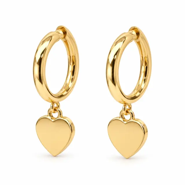9ct Yellow Gold Heart Drop Hoop-Style Stud Earrings with Butterfly Backs - 1.56.9994