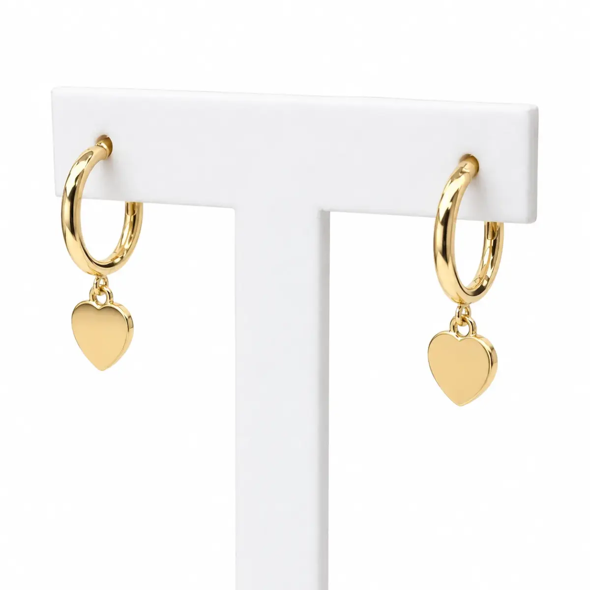 9ct Yellow Gold Heart Drop Hoop-Style Stud Earrings with Butterfly Backs - 1.56.9994