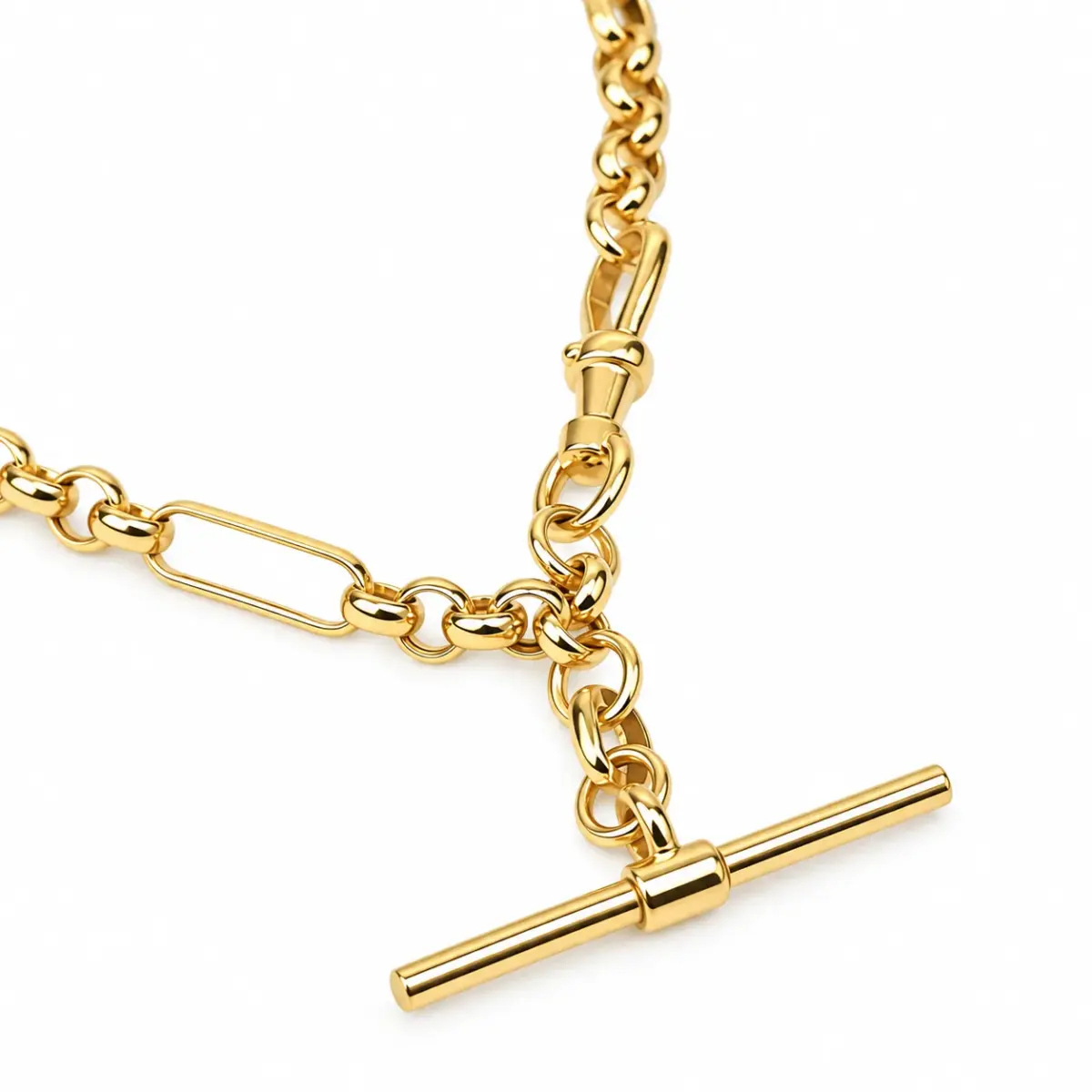 9ct Yellow Gold Hollow Figaro Belcher T-Bar Bracelet – 19cm | 25mm T-Bar | Made in Italy - 1.27.2232
