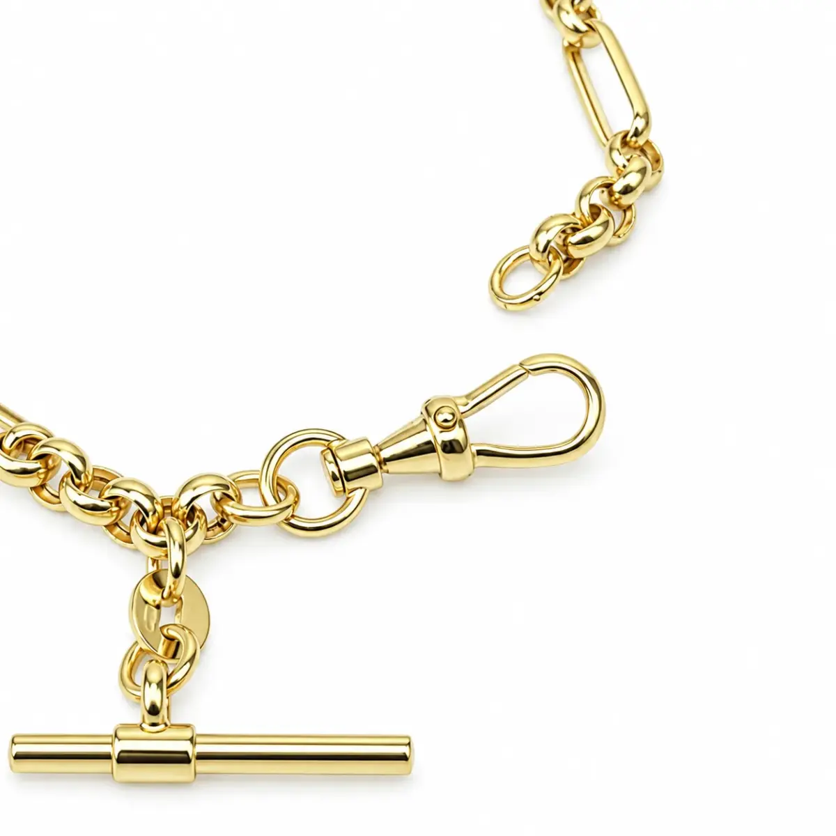9ct Yellow Gold Hollow Figaro Belcher T-Bar Bracelet – 19cm | 25mm T-Bar | Made in Italy - 1.27.2232