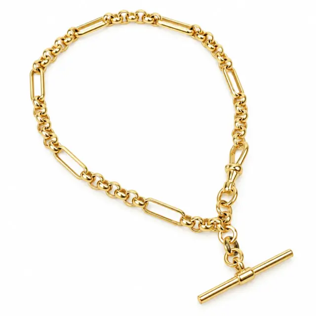 9ct Yellow Gold Hollow Figaro Belcher T-Bar Bracelet – 19cm | 25mm T-Bar | Made in Italy - 1.27.2232
