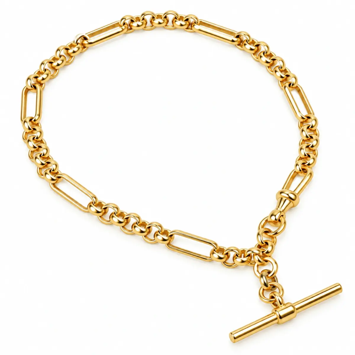 9ct Yellow Gold Hollow Figaro Belcher T-Bar Bracelet – 19cm | 25mm T-Bar | Made in Italy - 1.27.2232
